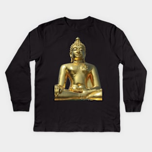 Buddhism Meditation Golden Buddha Yoga Spiritual Statue Kids Long Sleeve T-Shirt